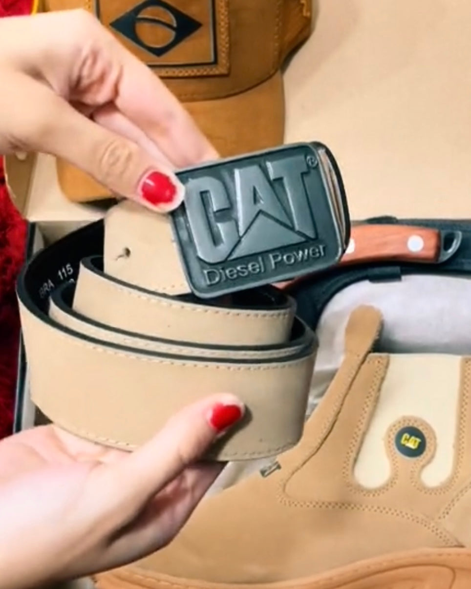 Kit Caterpillar - Botina + Boné + Cinto + Faca (Oferta do trabalhador, Só Hoje!)