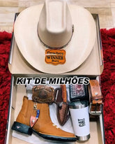 Kit Cowboy Caterpillar - Botina + Chapéu Boiadeiro + Cinto + 2 Facas + Copo Térmico + Fivela (Oferta do trabalhador, Só Hoje!)
